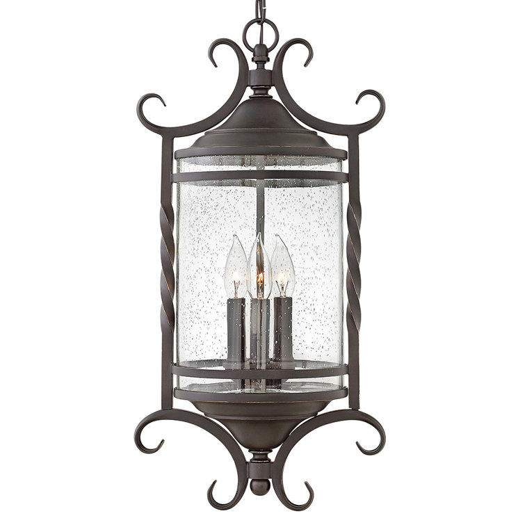 Olde Black 3-Light Outdoor Pendant with Clear Seedy Glass