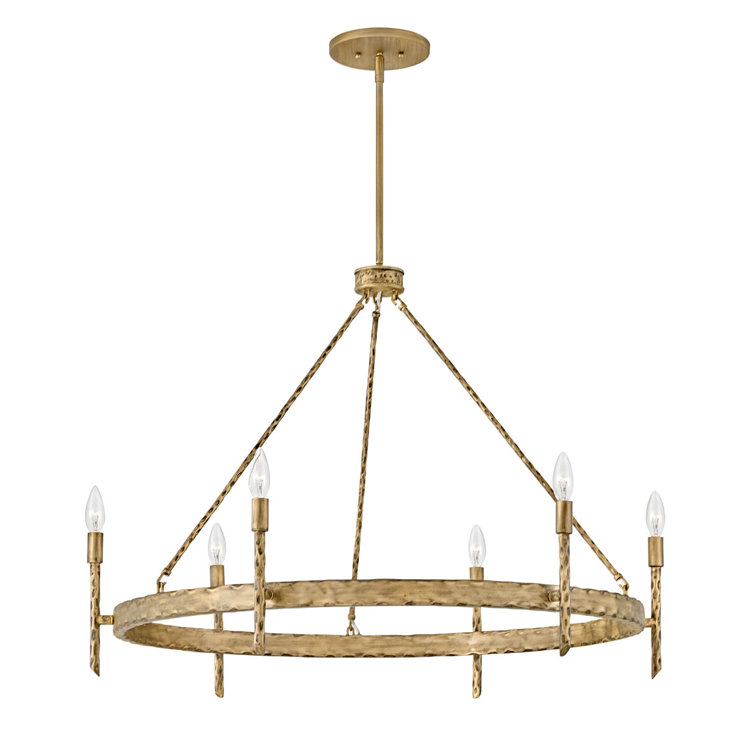 Champagne Gold Hammered Metal 6-Light Candelabra Chandelier