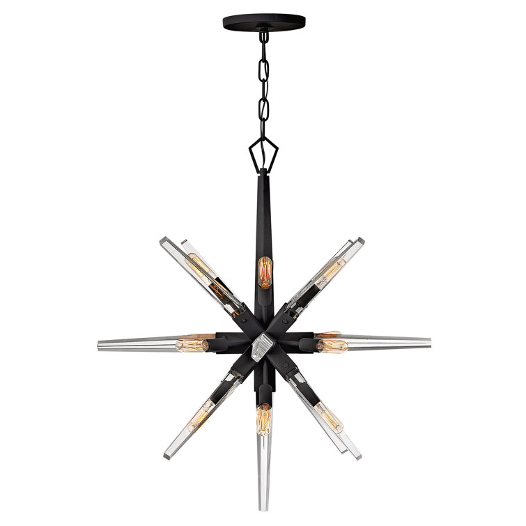 Ariel Sleek Black Crystal 12-Light Mid-Century Chandelier