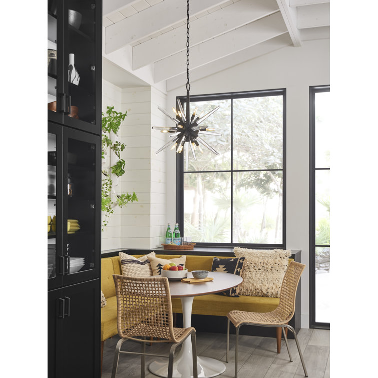 Ariel Sleek Black Crystal 12-Light Mid-Century Chandelier