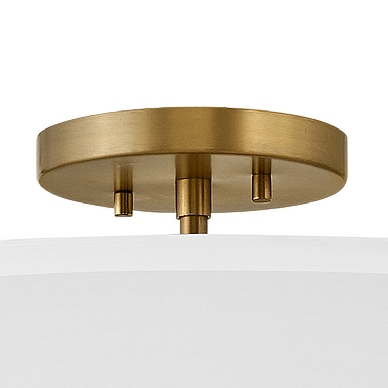 Lacquered Brass 23" Transitional Drum Semi-Flush Mount with Faux Parchment Shade
