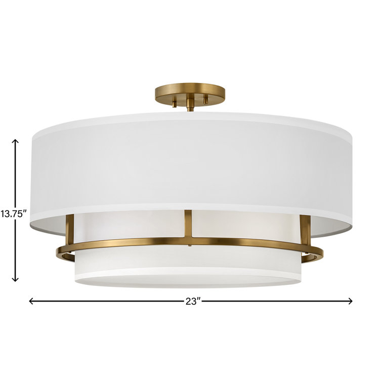 Lacquered Brass 23" Transitional Drum Semi-Flush Mount with Faux Parchment Shade