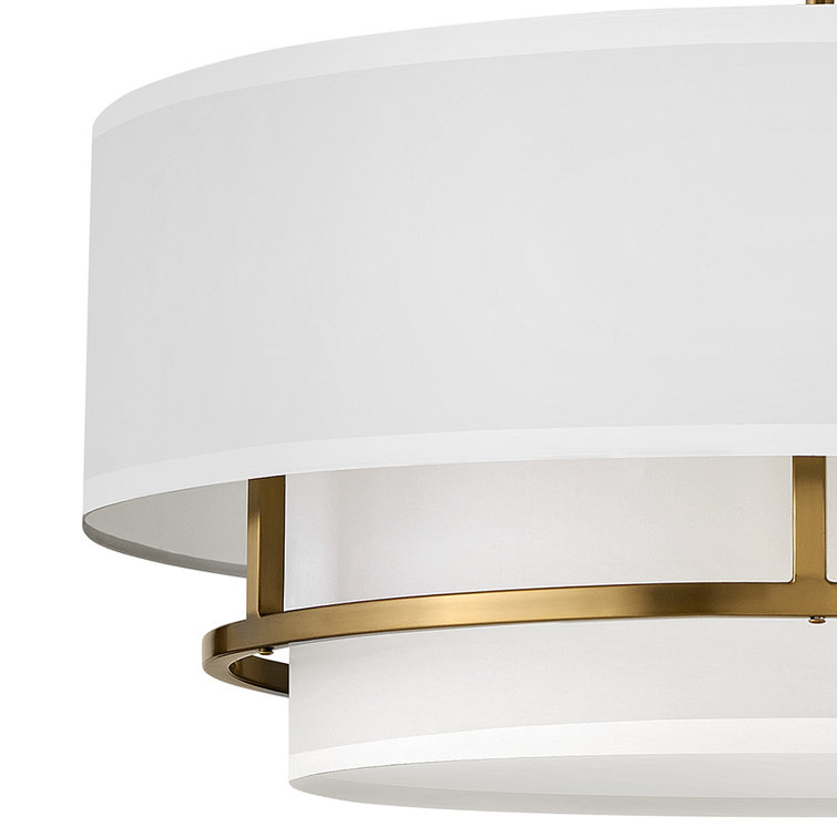 Lacquered Brass 23" Transitional Drum Semi-Flush Mount with Faux Parchment Shade
