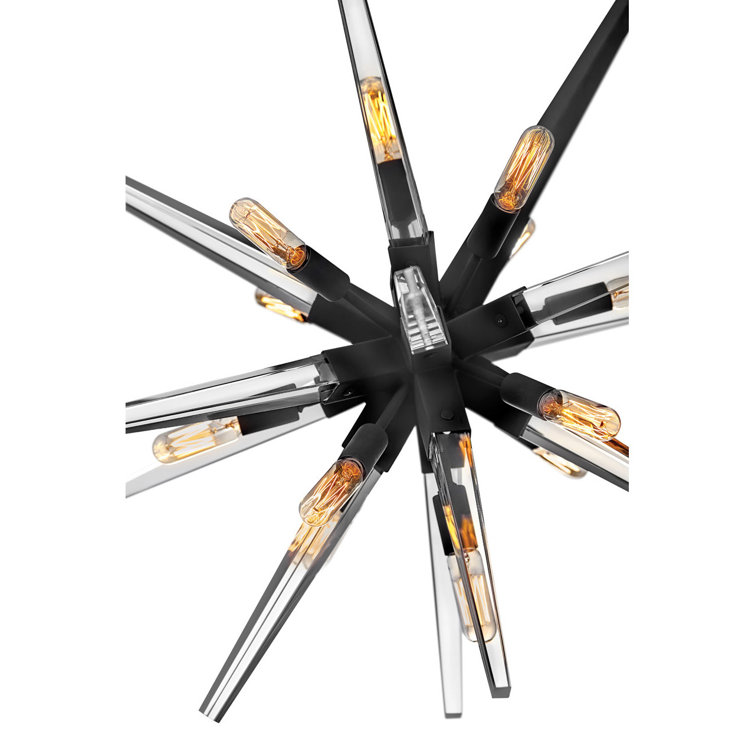 Ariel Sleek Black Crystal 12-Light Mid-Century Chandelier