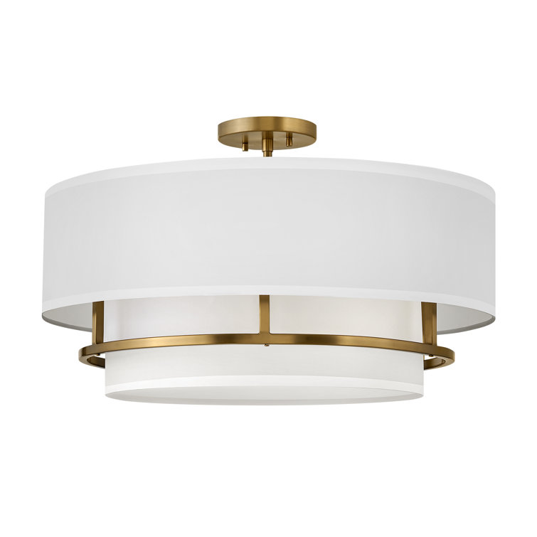 Lacquered Brass 23" Transitional Drum Semi-Flush Mount with Faux Parchment Shade