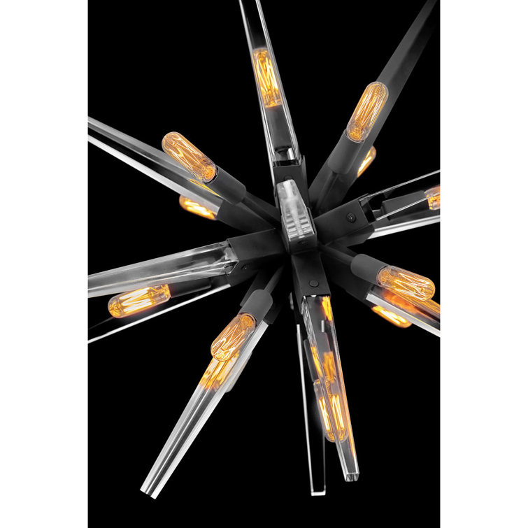 Ariel Sleek Black Crystal 12-Light Mid-Century Chandelier