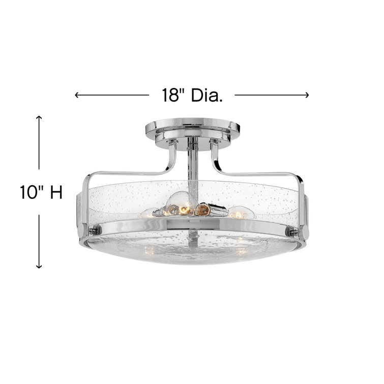 Harper Chrome Finish 3-Light Semi-Flush Mount with Clear Seedy Glass