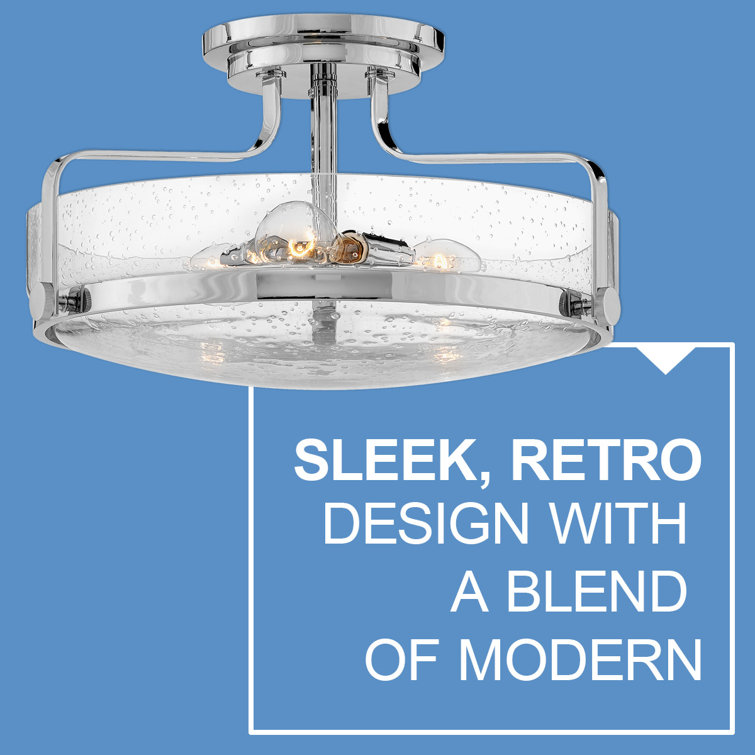 Harper Chrome Finish 3-Light Semi-Flush Mount with Clear Seedy Glass