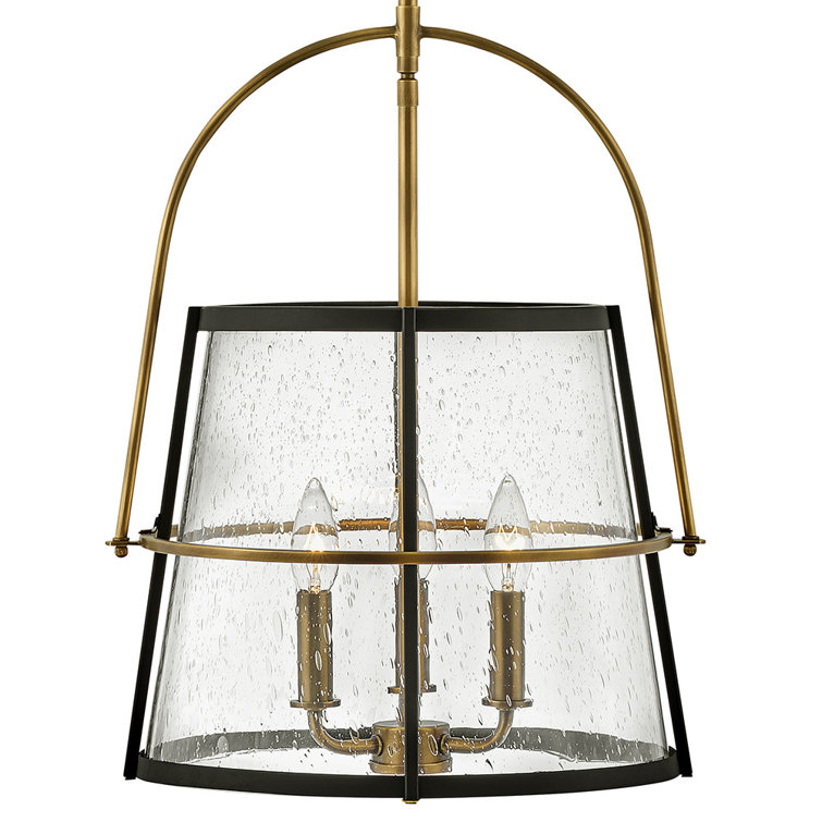 Heritage Brass & Clear Seedy Glass 3-Light Drum Pendant