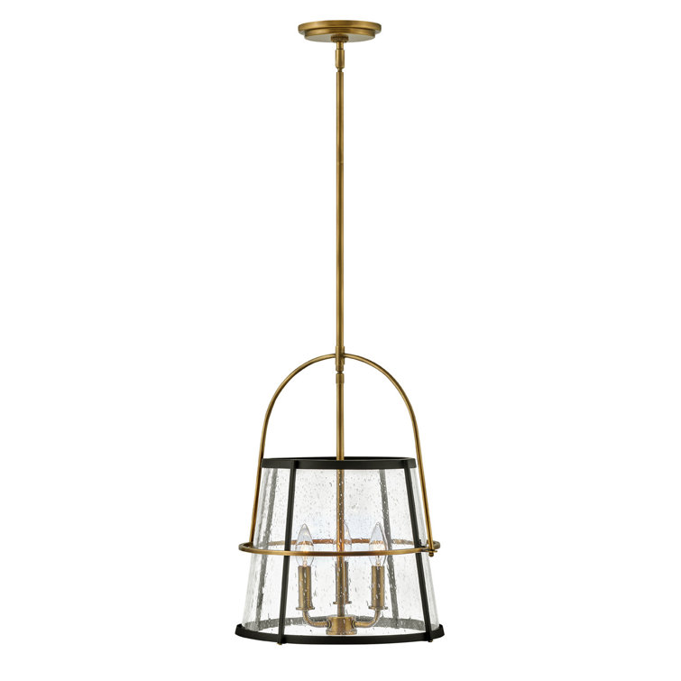 Heritage Brass & Clear Seedy Glass 3-Light Drum Pendant