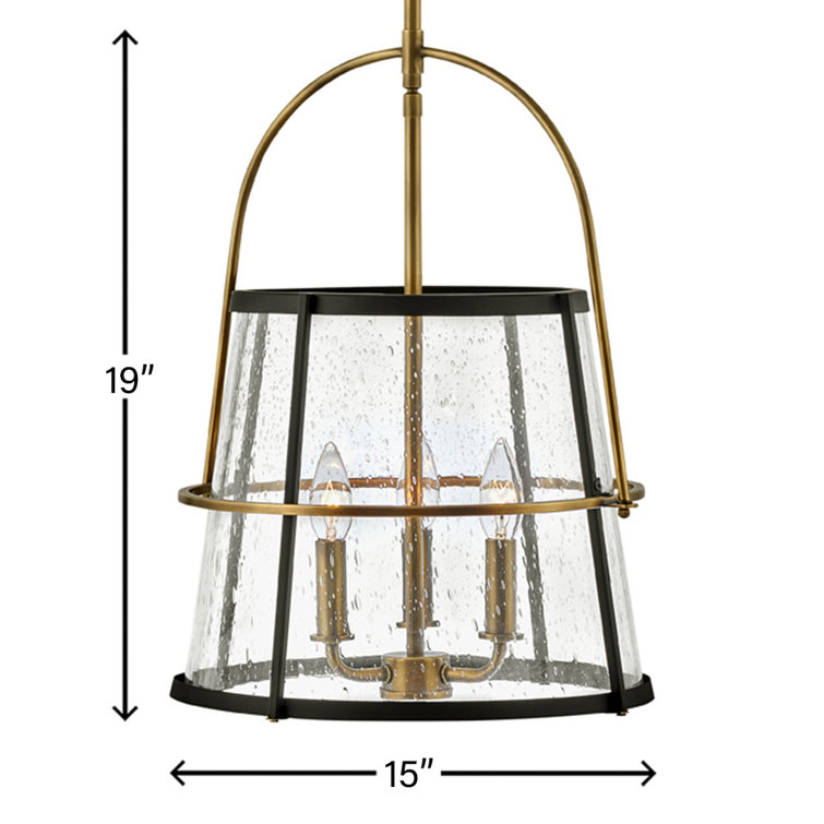 Heritage Brass & Clear Seedy Glass 3-Light Drum Pendant