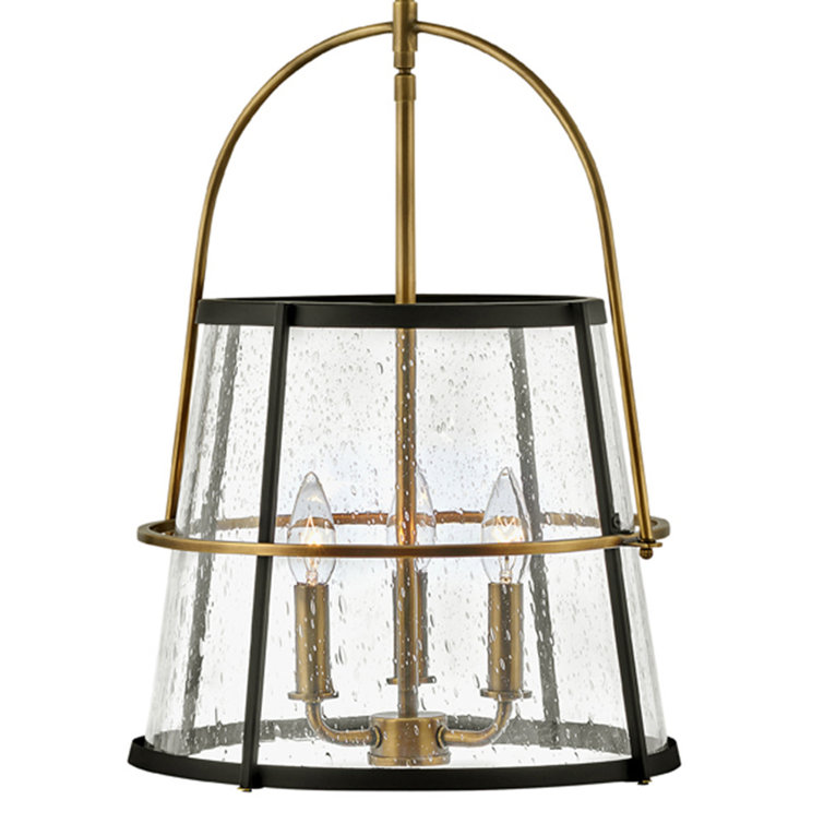 Heritage Brass & Clear Seedy Glass 3-Light Drum Pendant