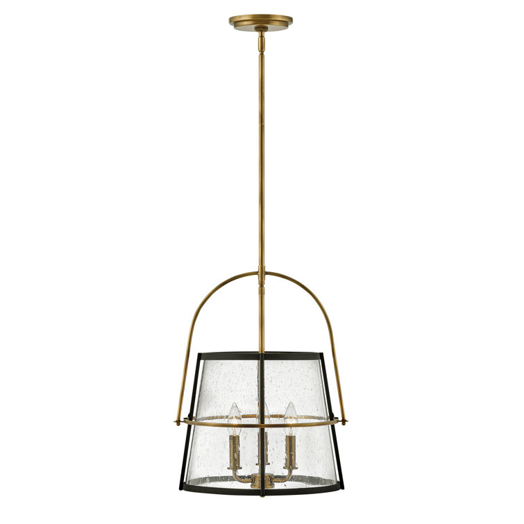Heritage Brass & Clear Seedy Glass 3-Light Drum Pendant