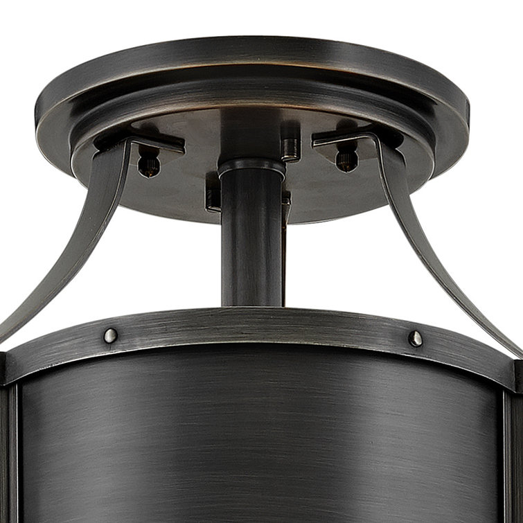 Elegant Blackened Brass 3-Light Drum Semi-Flush Mount with Etched Glass