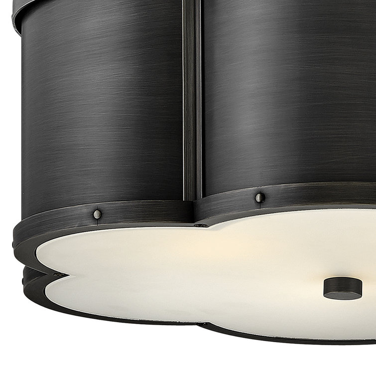 Elegant Blackened Brass 3-Light Drum Semi-Flush Mount with Etched Glass