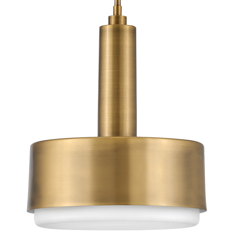 Lacquered Brass and Etched Opal Glass Drum Pendant Light