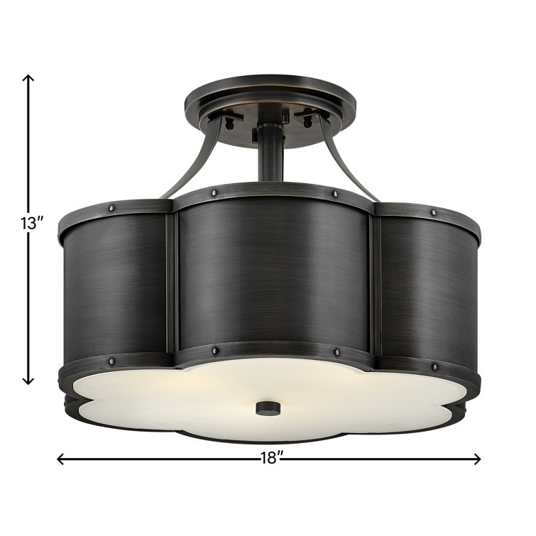 Elegant Blackened Brass 3-Light Drum Semi-Flush Mount with Etched Glass