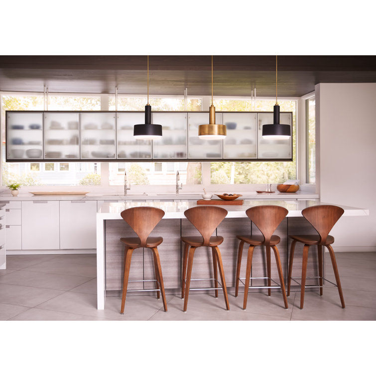Lacquered Brass and Etched Opal Glass Drum Pendant Light