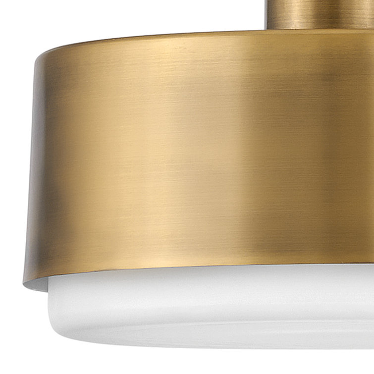 Lacquered Brass and Etched Opal Glass Drum Pendant Light
