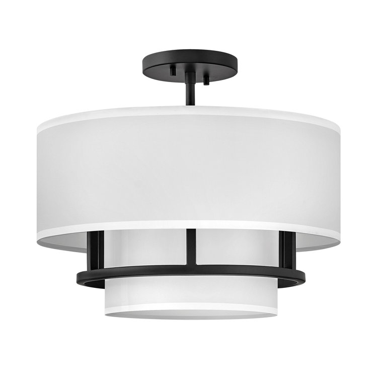 Black Steel 16" Drum Semi-Flush Mount Light