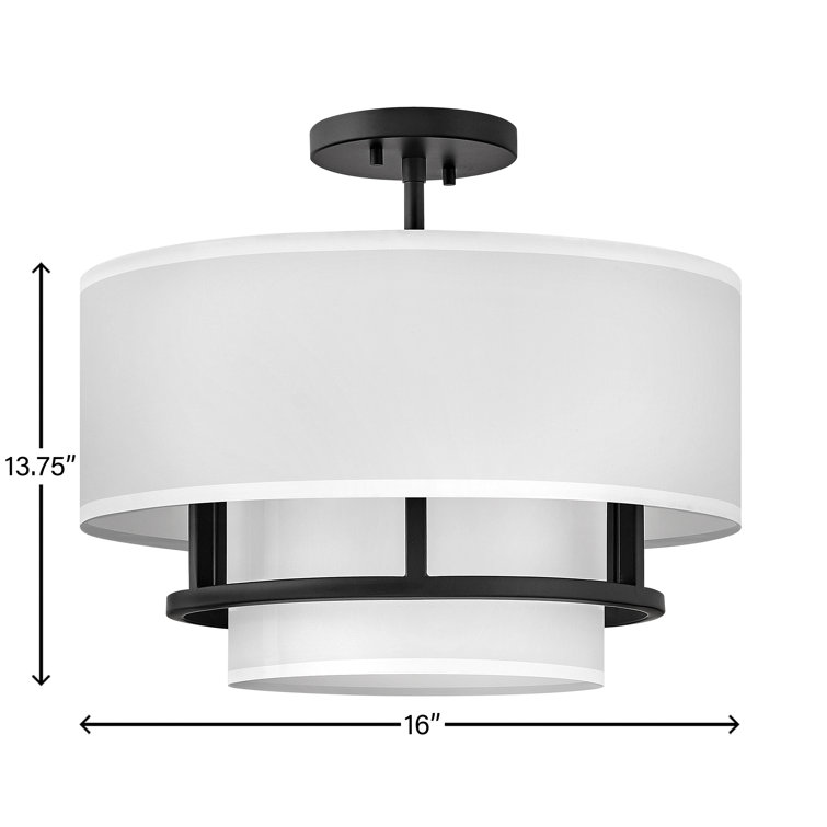 Black Steel 16" Drum Semi-Flush Mount Light