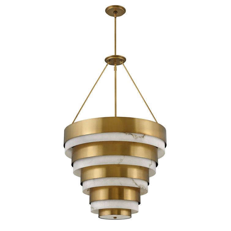 Echelon Heritage Brass 8-Light Tiered Chandelier with Faux Alabaster Glass