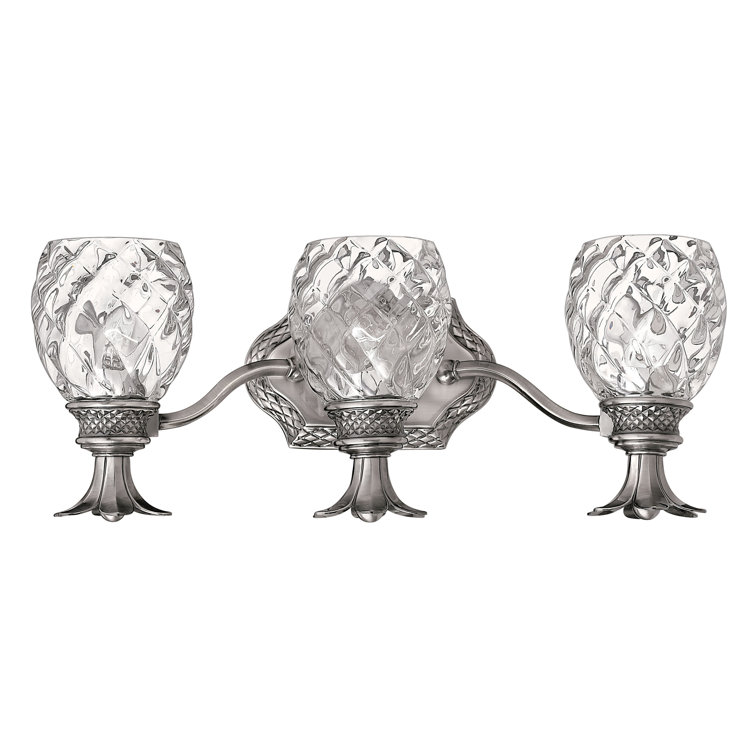 Polished Antique Nickel 3-Light Vanity with Clear Optic Glass