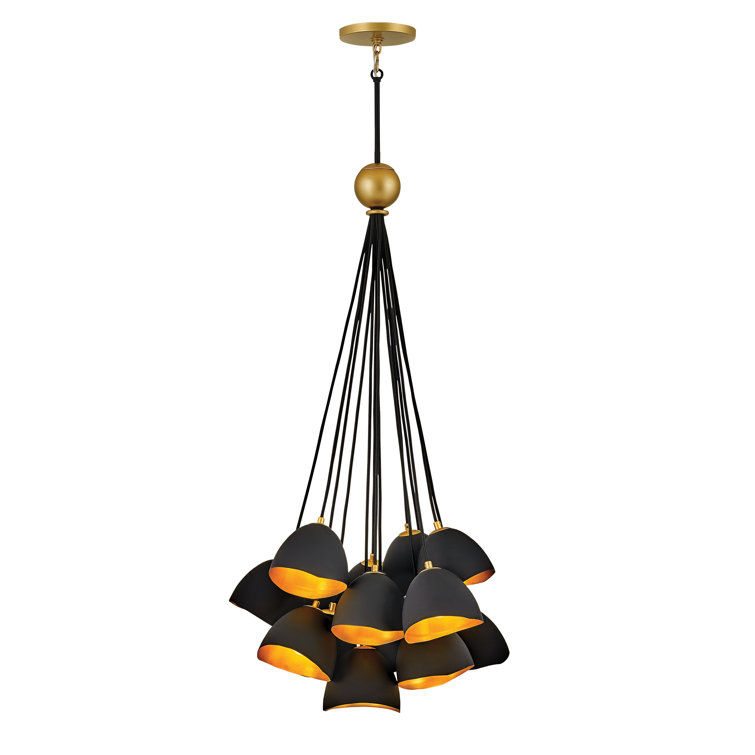 Nula 15-Light Shell Black and Gold Leaf Cluster Pendant