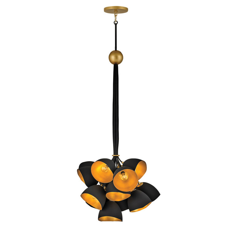 Nula 15-Light Shell Black and Gold Leaf Cluster Pendant