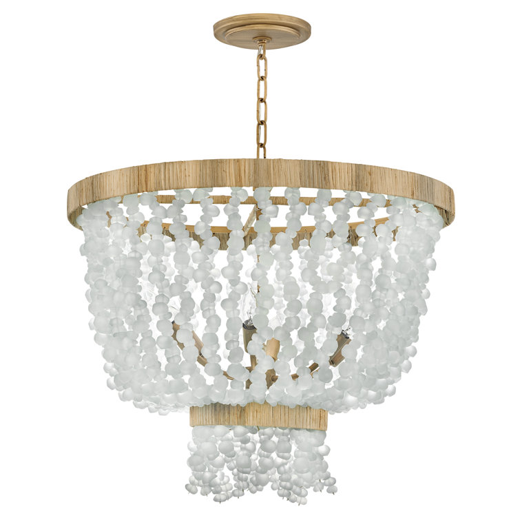 Burnished Gold 6-Light LED Bowl Chandelier with Sea Glass