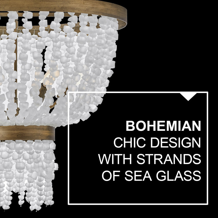 Burnished Gold 6-Light LED Bowl Chandelier with Sea Glass