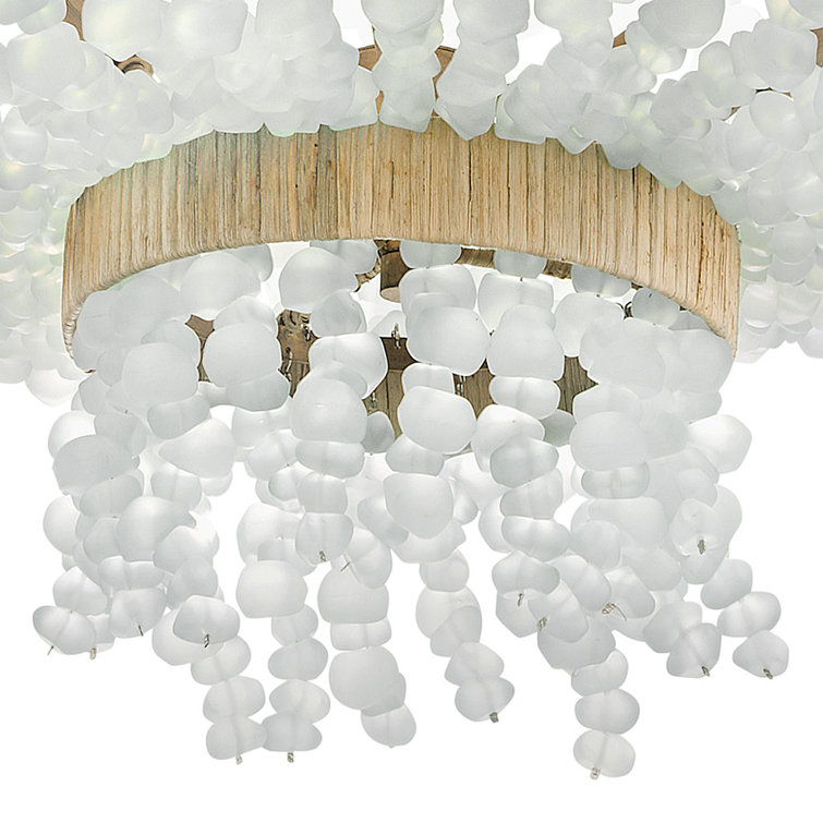 Burnished Gold 6-Light LED Bowl Chandelier with Sea Glass