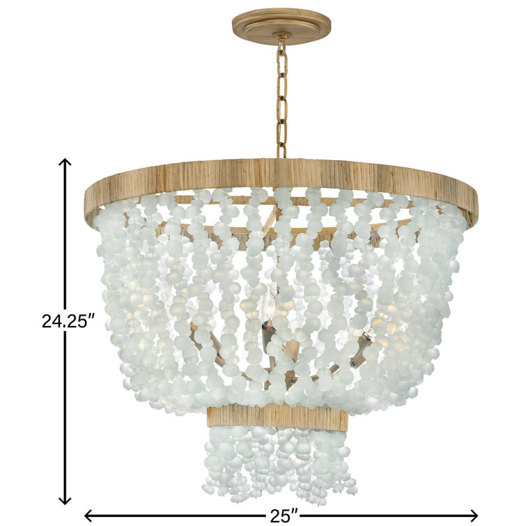 Burnished Gold 6-Light LED Bowl Chandelier with Sea Glass