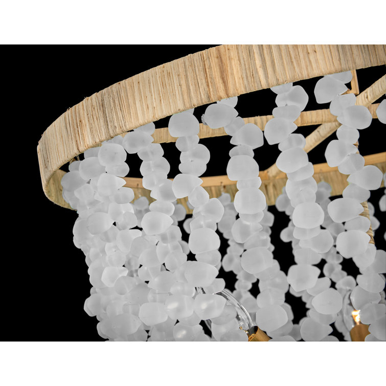 Burnished Gold 6-Light LED Bowl Chandelier with Sea Glass