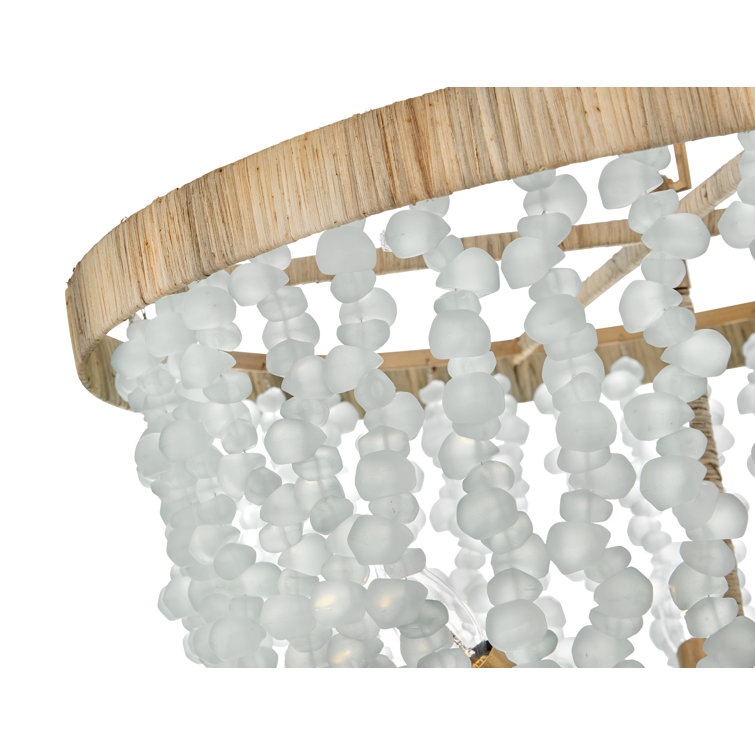 Burnished Gold 6-Light LED Bowl Chandelier with Sea Glass