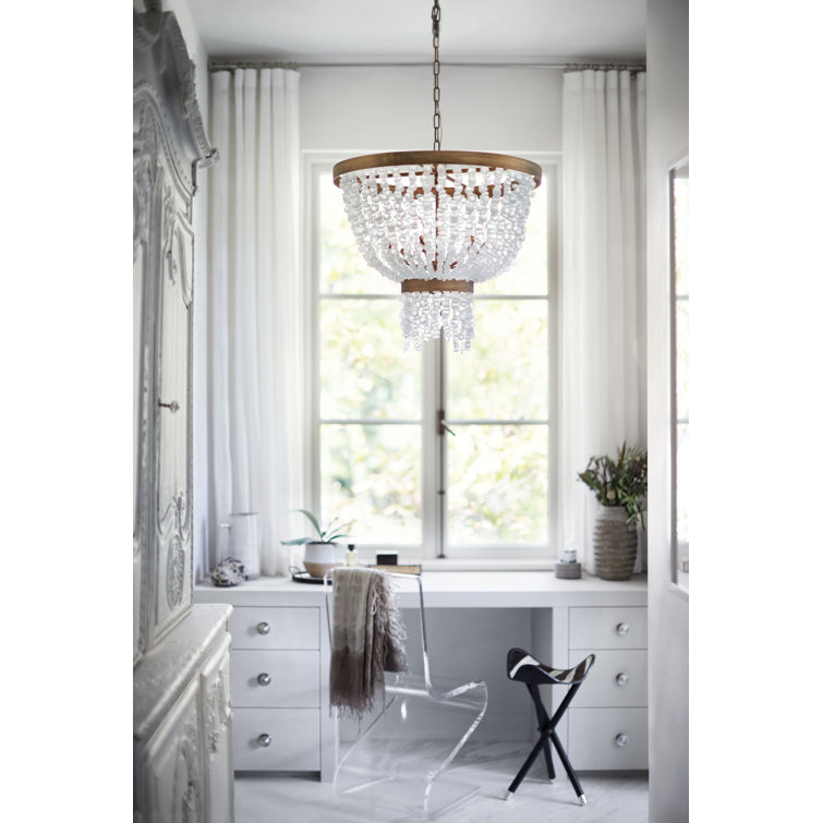 Burnished Gold 6-Light LED Bowl Chandelier with Sea Glass