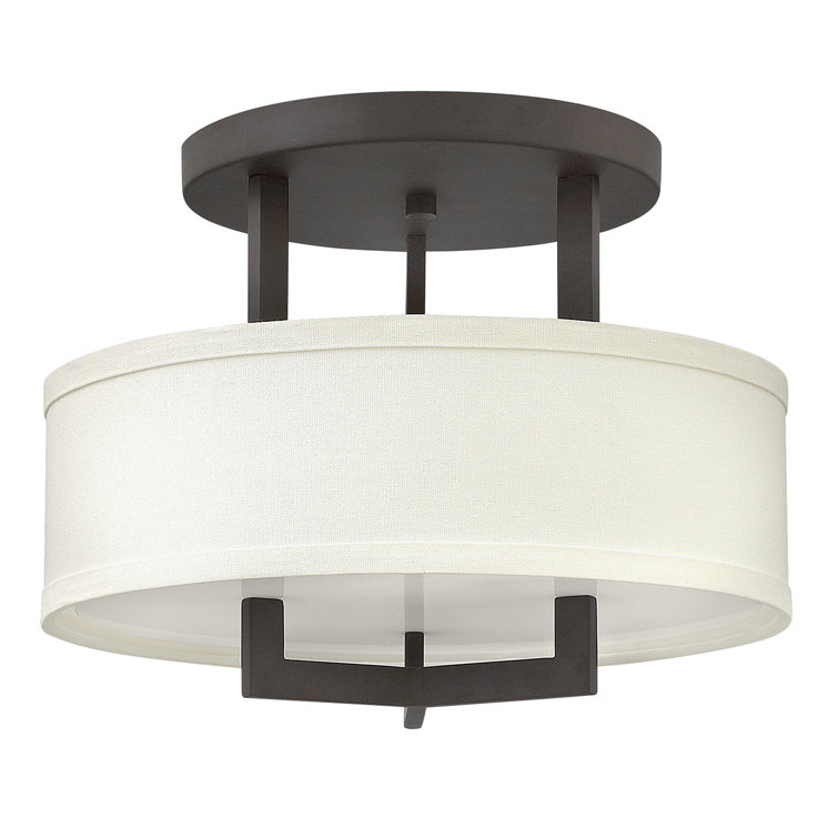 Buckeye Bronze 3-Light Semi-Flush Mount with Linen Shade