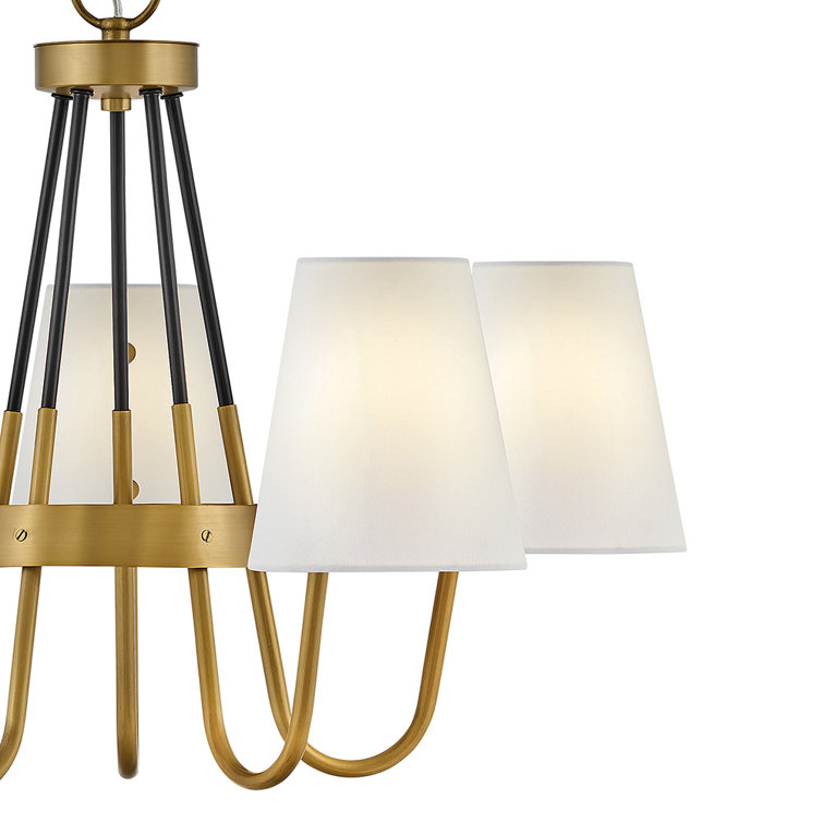 Heritage Brass and Black Drum Chandelier with Off-White Shades