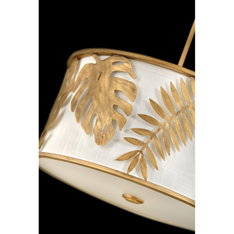 Burnished Gold 3-Light LED Drum Pendant with White Linen Shade