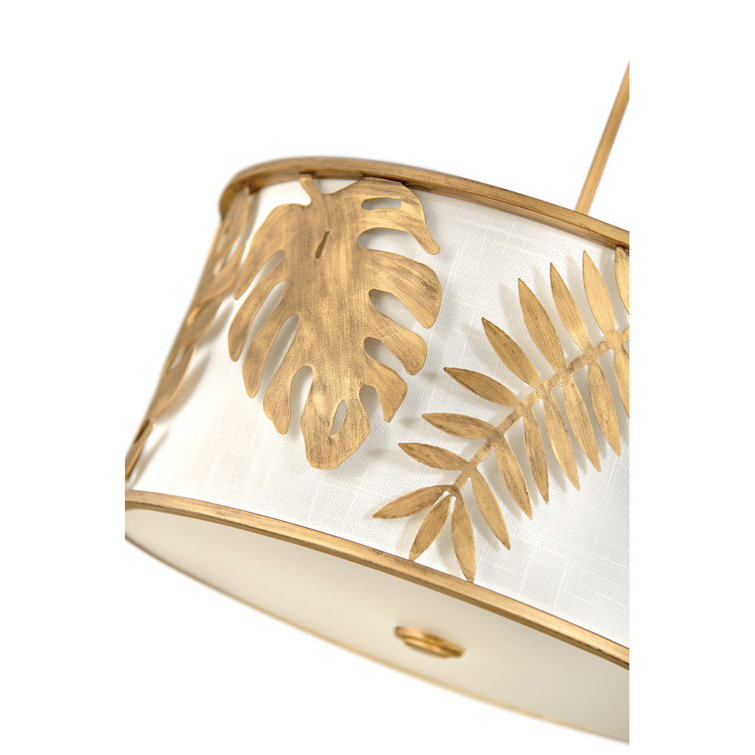 Burnished Gold 3-Light LED Drum Pendant with White Linen Shade