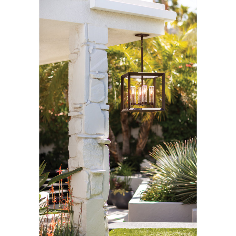 Rhodes Warm Bronze 4-Light LED Outdoor Chandelier with Clear Seedy Glass