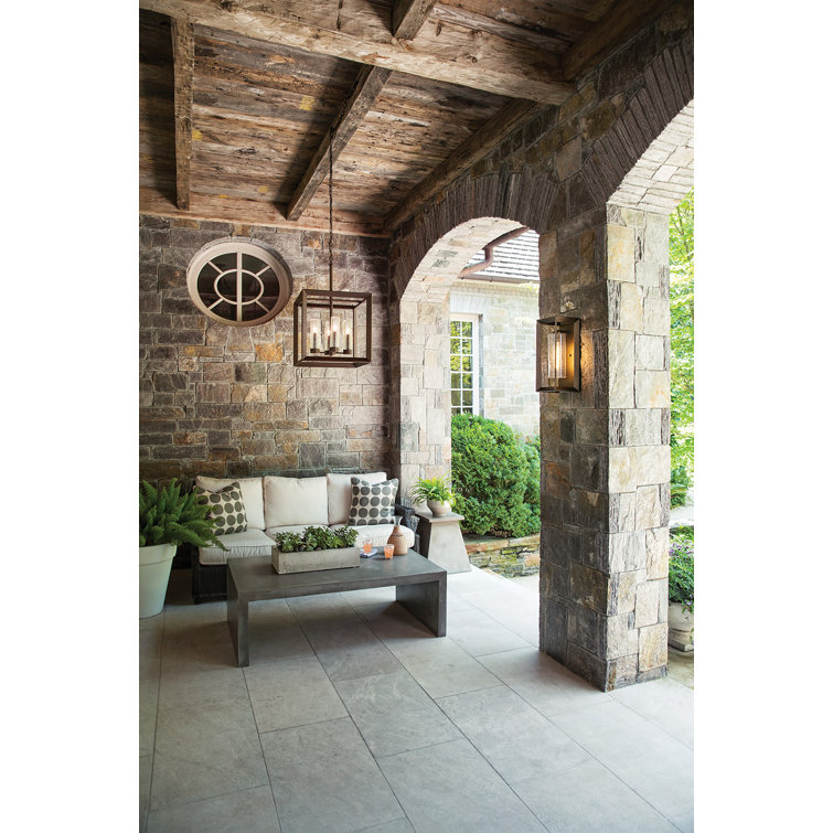 Rhodes Warm Bronze 4-Light LED Outdoor Chandelier with Clear Seedy Glass