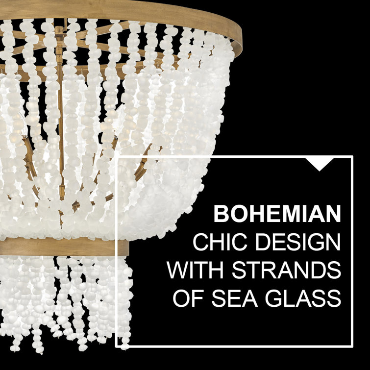Bohemian Burnished Gold 8-Light Chandelier with Soft White Sea Glass