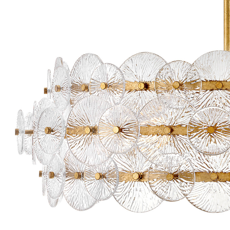 Rene Distressed Brass 6-Light Drum Chandelier with Clear Pressed Glass