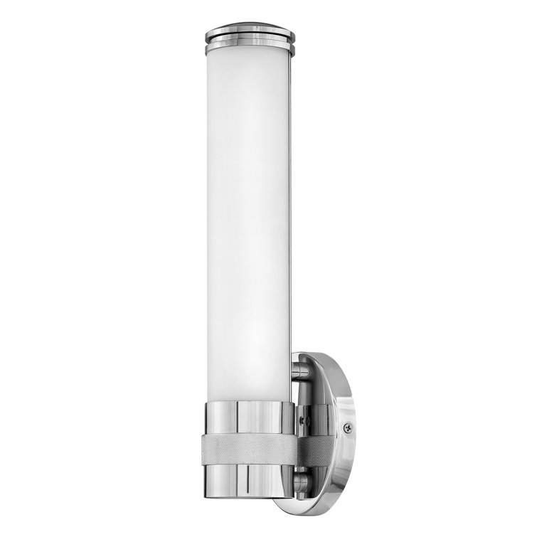 Chrome Cylinder Outdoor LED Wall Sconce with Etched Glass