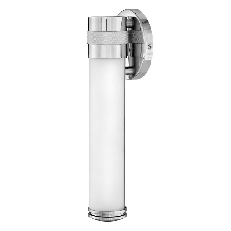 Chrome Cylinder Outdoor LED Wall Sconce with Etched Glass