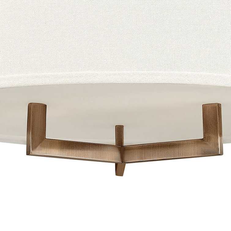 Transitional Hampton Brushed Bronze 1-Light Semi-Flush Mount with Off-White Linen Shade