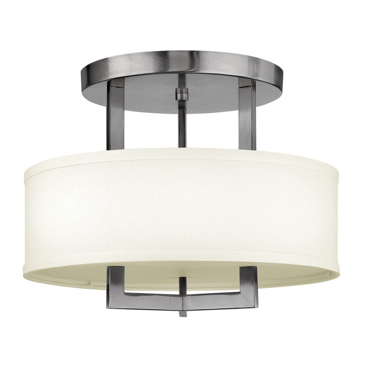 Antique Nickel 3-Light Semi-Flush Mount with Linen Shade