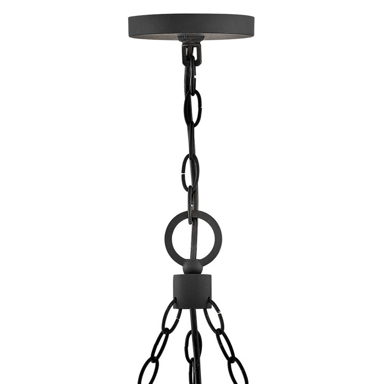 Sawyer Black 9-Light LED Outdoor Chandelier with Clear Seedy Glass