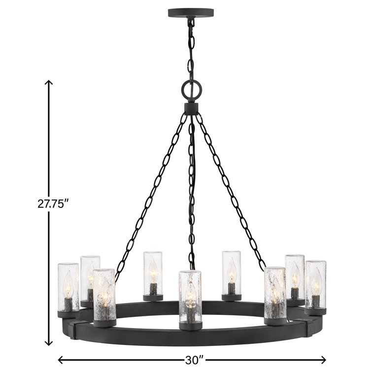 Sawyer Black 9-Light LED Outdoor Chandelier with Clear Seedy Glass